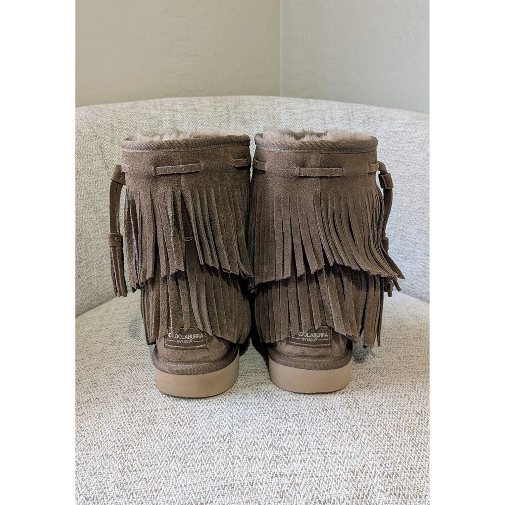 UGG Koolaburra Cable Short Fringe Boho Hippie Prariecore Slipper Boots SZ 7 - Picture 4 of 7